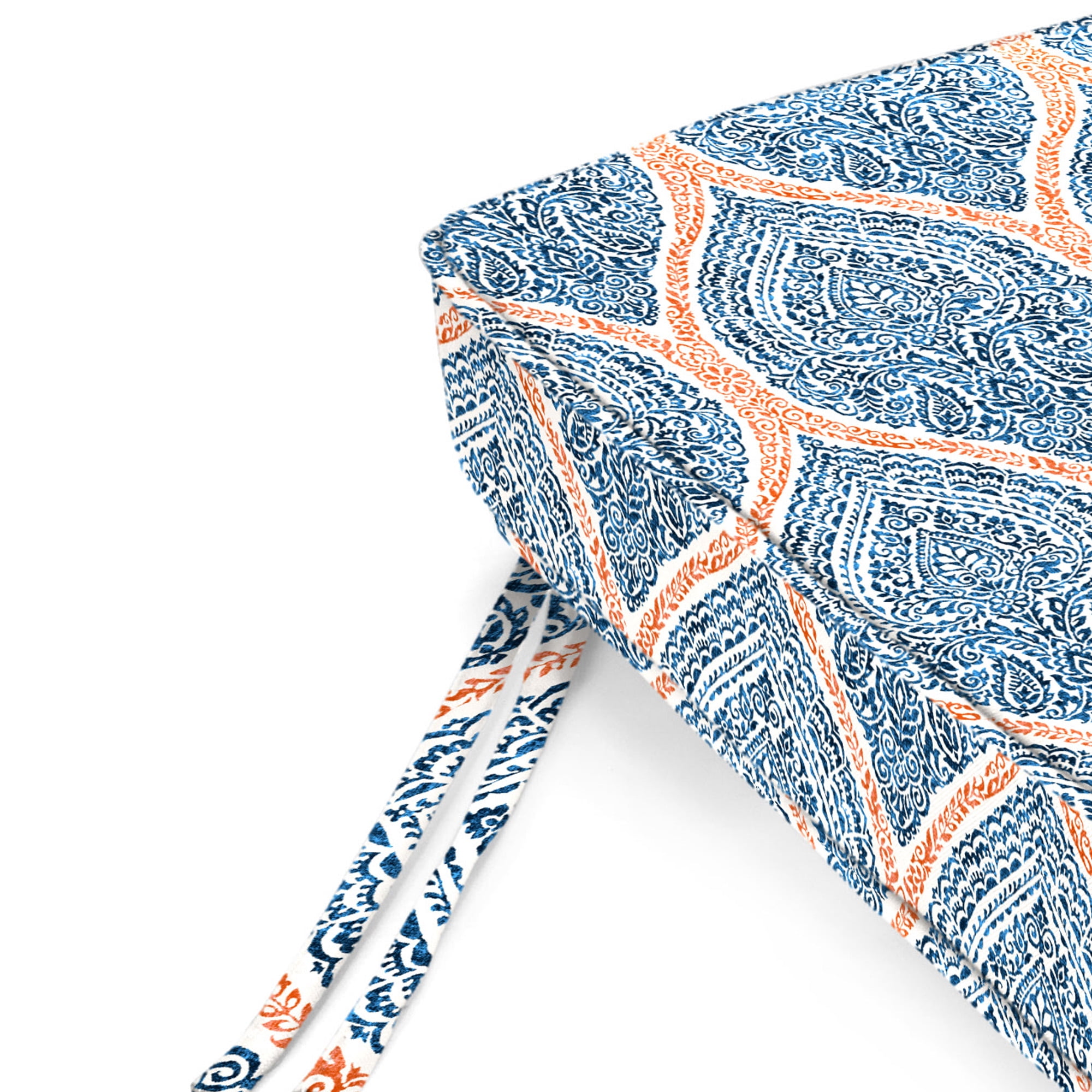 Jordan Manufacturing 47" x 17" Andorra Tiger Lily Navy Damask Rectangular Outdoor Settee Swing Bench Cushion with Ties and Welt