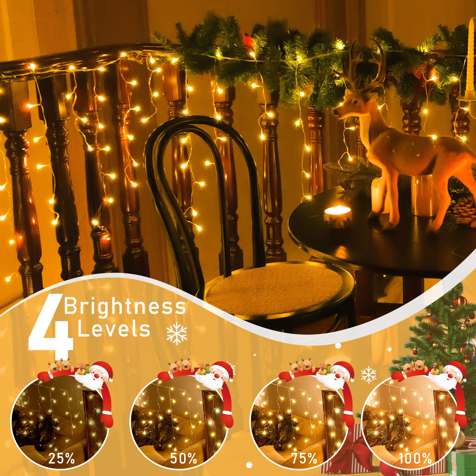 Warm White Decorative Lights , 45ft 594 LED Icicle Lights for Outside House with Connectable Clear Wire 8 Modes Timer, Plug in Waterproof for Eaves Yard Party Indoor Holiday Decoration