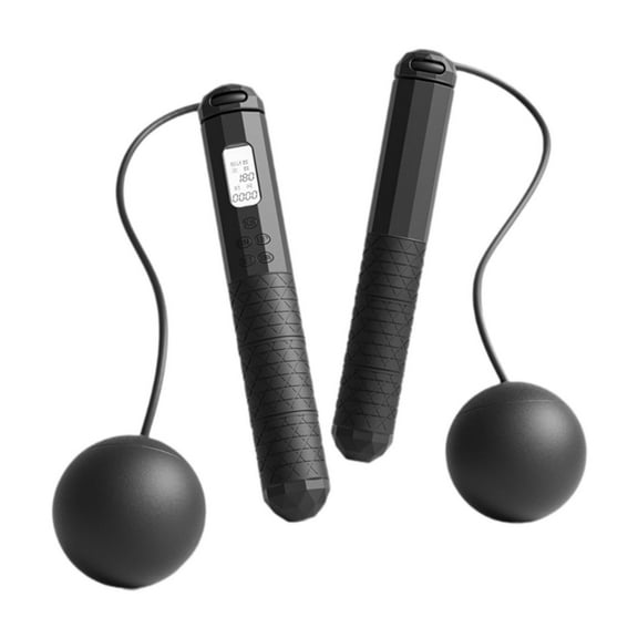 EHJRE Cordless Jump Rope Jumping Rope LCD Digital Display Large Screen Timing Counting Weighted for Fitness Indoor Outdoor Exercise Black