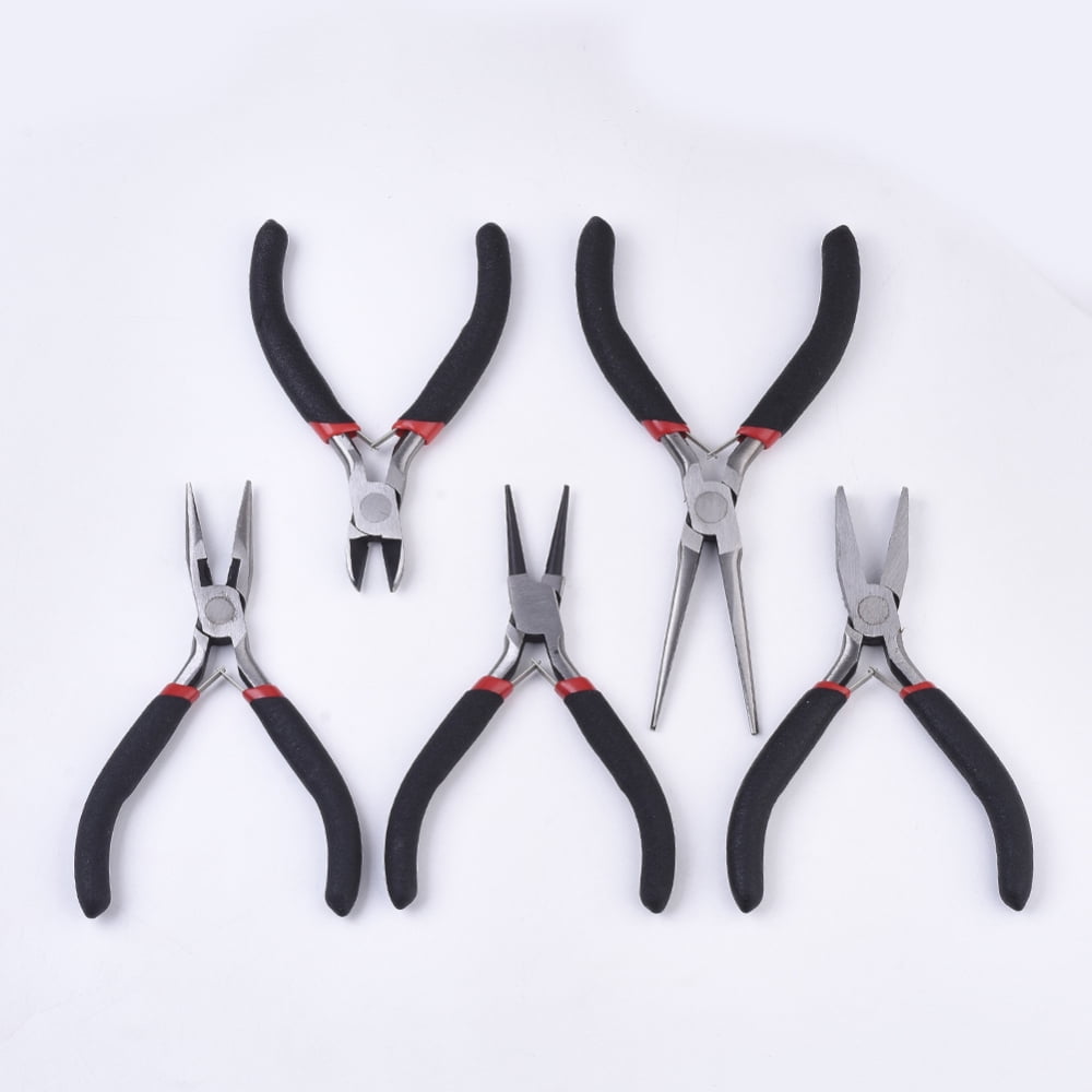 45# Steel Jewelry Plier sets Including Side Cutting Plier Round Nose Plier Wire Cutter Plier Flat Nose Plier and Needle Nose Pliers Black 10.6x7.1x0.95cm