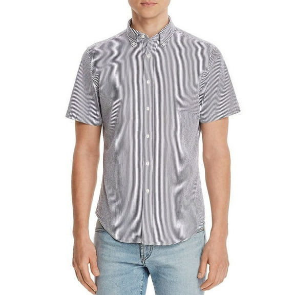 Bloomingdale's NAVY Seersucker Button Shirt, US Large