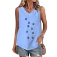 thumbnail image 2 of Tops de Lino para las Mujeres Pequeña Impresión Cuello Redondo Botón Arriba Manga Corta, Tops Cortos para las Mujeres, 2 of 4