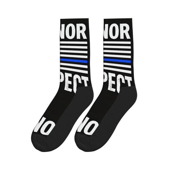 Women Men Novelty Crew Socks Honor Respect Police Thin Blue Line Flag Athletic Socks