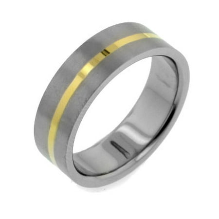 7 Mm Wide - Womens and Mens 7mm Wide Gold Tone Striped Center Titanium Wedding Band Ring