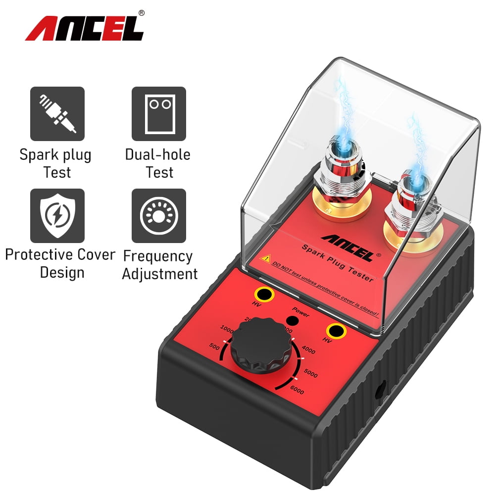 ANCEL Spark Plug Tester, Double Hole Testing Spark Plug Detector, 110V-240V 12V Car Ignition Analyzer Diagnostic Tool Test, Automotive Spark Plug Performance Ignition Intensity with Protective Cover