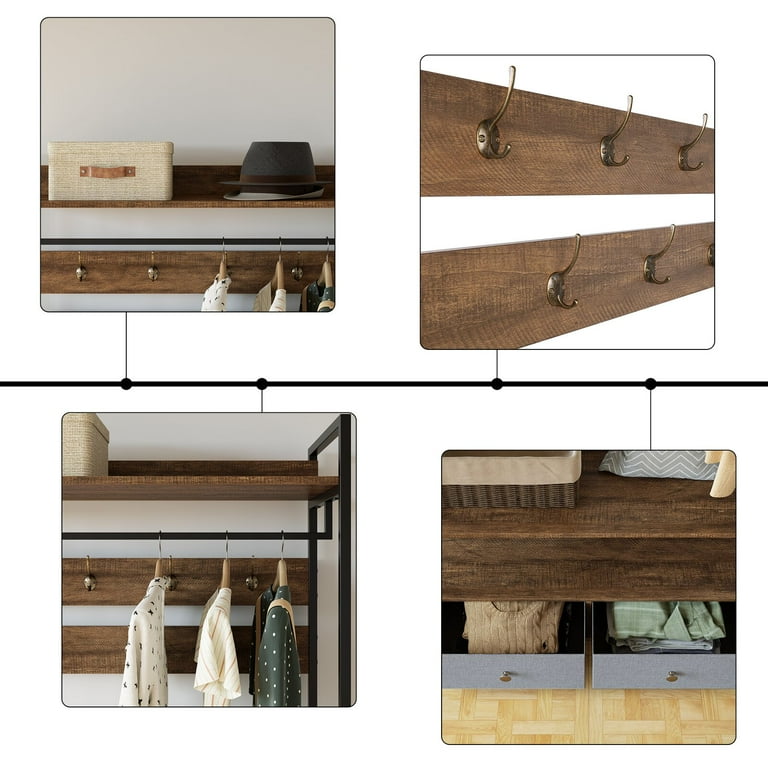 Wall Mounted Hallway Rustic Shoe Rack Dark Oak 