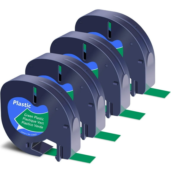 GREENCYCLE 4PK Compatible for DYMO LetraTag Refills 91334 12mm Black on Green Plastic Label Maker Tape