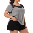 thumbnail image 6 of Unique Bargains Women's Plus Tops Lace Panel Round Neck Short Sleeve Blouse, 6 of 6