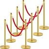 VEVOR Crowd Control Stanchion, Set of 8 Pieces Stanchion Set, Stanchion Set with 5 ft/1.5 m Red Velvet Rope, Gold Crowd Control Barrier w/Sturdy Concrete and Metal Base – Easy Connect Assembly