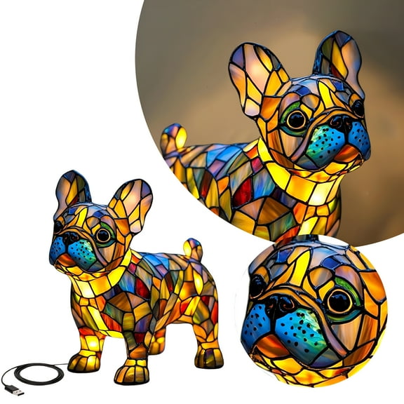 ACDANC French Bulldog Lamps - Retro Dogs Stained Resin Tabletop Night Light,Dog Series Art Night Light,3D Cute Pet Dogs Themed Lamp Stained Glass LED Table Lamps,Fun Gift for Dog Lovers