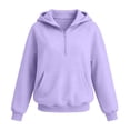 thumbnail image 5 of Girls Half Zip Hoodie Loose Fit Fashion Long Sleeve Casual Kids Hooded Sweatshirt Purple 10-12 Years, 5 of 5