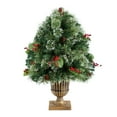 thumbnail image 3 of Nearly Natural 3ft. Holiday Pre-Lit Snow Tip Greenery, Berries and Pinecones Artificial Christmas Plant in Urn with 100 LED Lights, 3 of 10