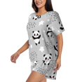 thumbnail image 2 of Wukai Pandas Print Women's Pajama Set - Short-Sleeve Top and Shorts with Elastic Waistband and Pockets for Loungewear, Yoga, and Casual Wear-Medium, 2 of 8