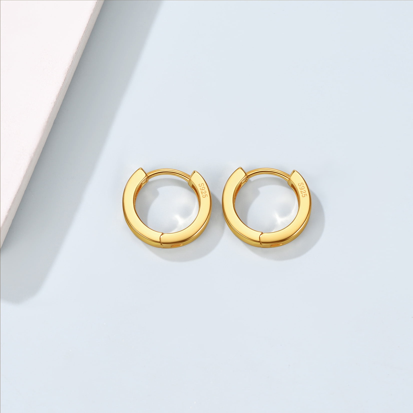 Suplight 925 Sterling Silver Huggie Earrings for Women Plain Hoop Earrings, Gold/Rose Gold/Black Plated