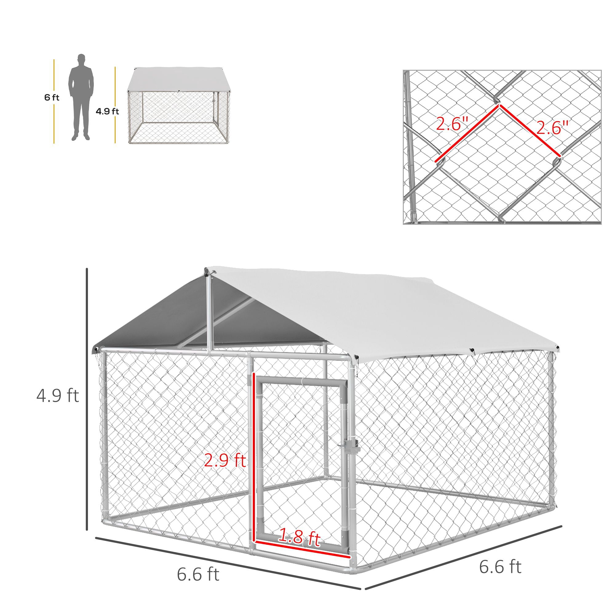 Dranite 6.6' x 6.6' x 4.9' Outdoor Dog Kennel for Small & Medium Dogs, Metal Frame