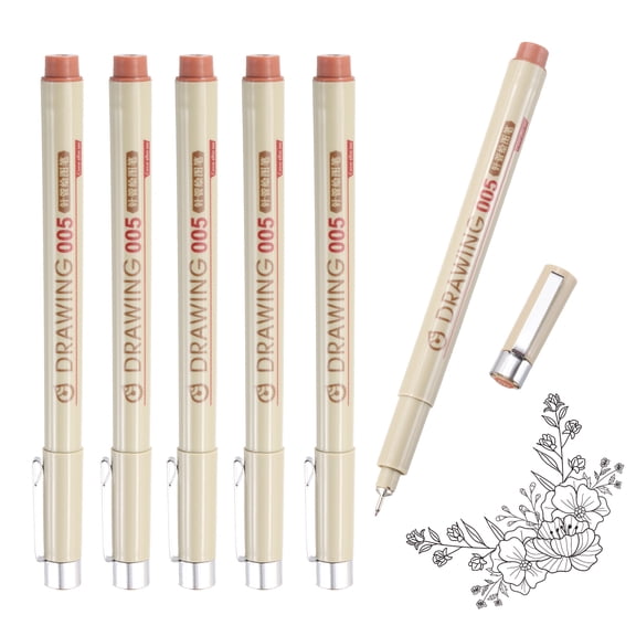 Uxcell 6Pcs Fineliner Ink Pens, 0.2mm Brown Micro Pens with Waterproof Archival Ink for Watercolor Sketching Cartoon Technical Drawing