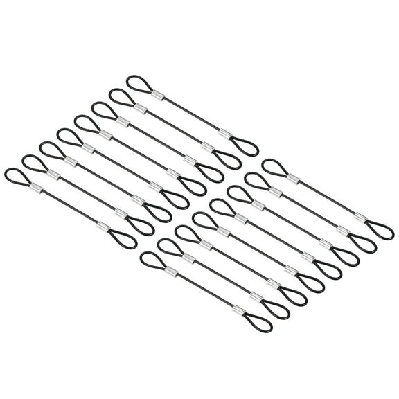 0.3Ft 2mm Dia Safety Cable Lock Steel Stage Lighting Security Wire Rope, Black 16 Pack