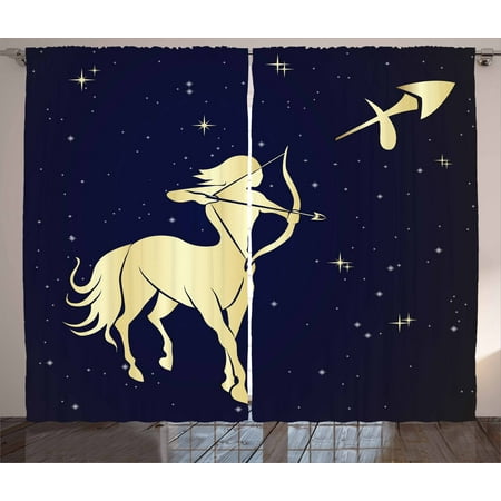 Pale Yellow Curtains And Drapes Zodiac Sagittarius Curtains 2 Panels Set, Starry Night with Constellation Silhouette of a Centaur, Window Drapes for Living Room Bedroom, 108W X 90L Inches, Dark Blue and Pale Yellow, by Ambesonne ()