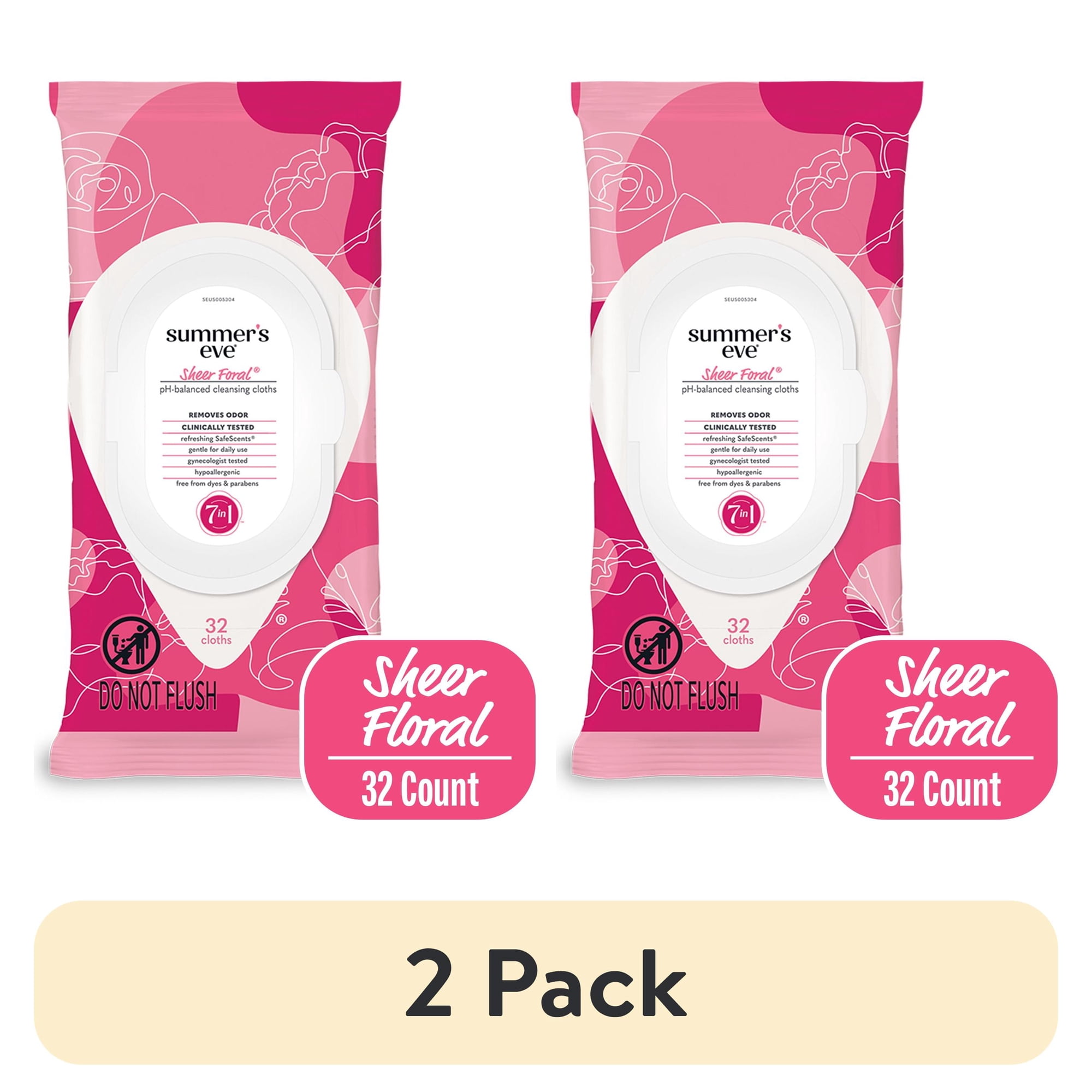 (2 pack) Summer’s Eve Sheer Floral Daily Feminine Wipes, 32 Ct
