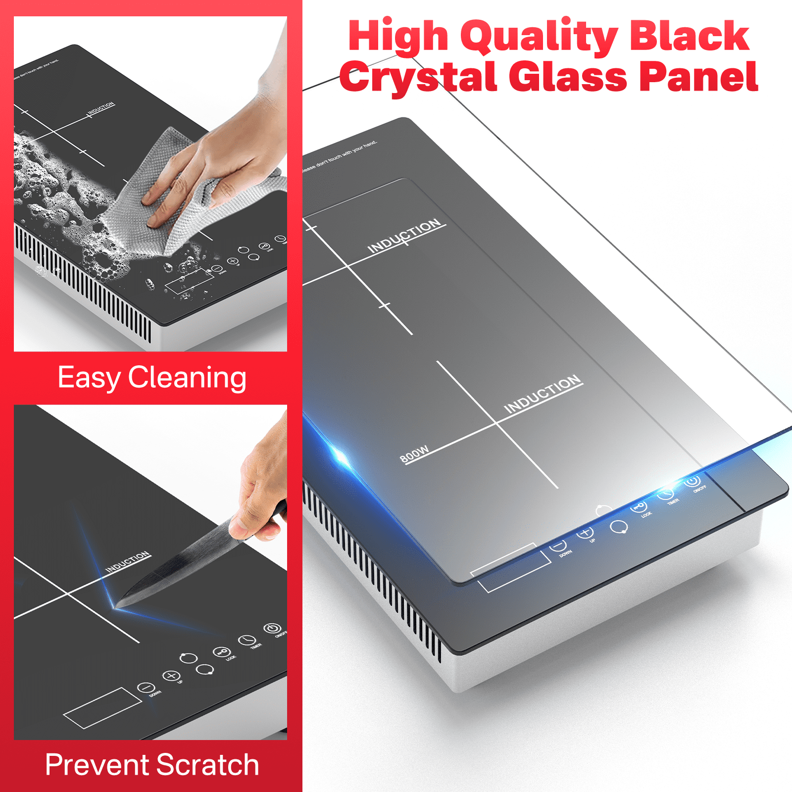 GRACEALL 2 Burner Induction Cooktop, 12 inch Glass Top Electric Stvoe for Cooking, Built-in & Countertop Kitchen Hotplate, 120V Plug in Stoves with Safty Lock and Timer