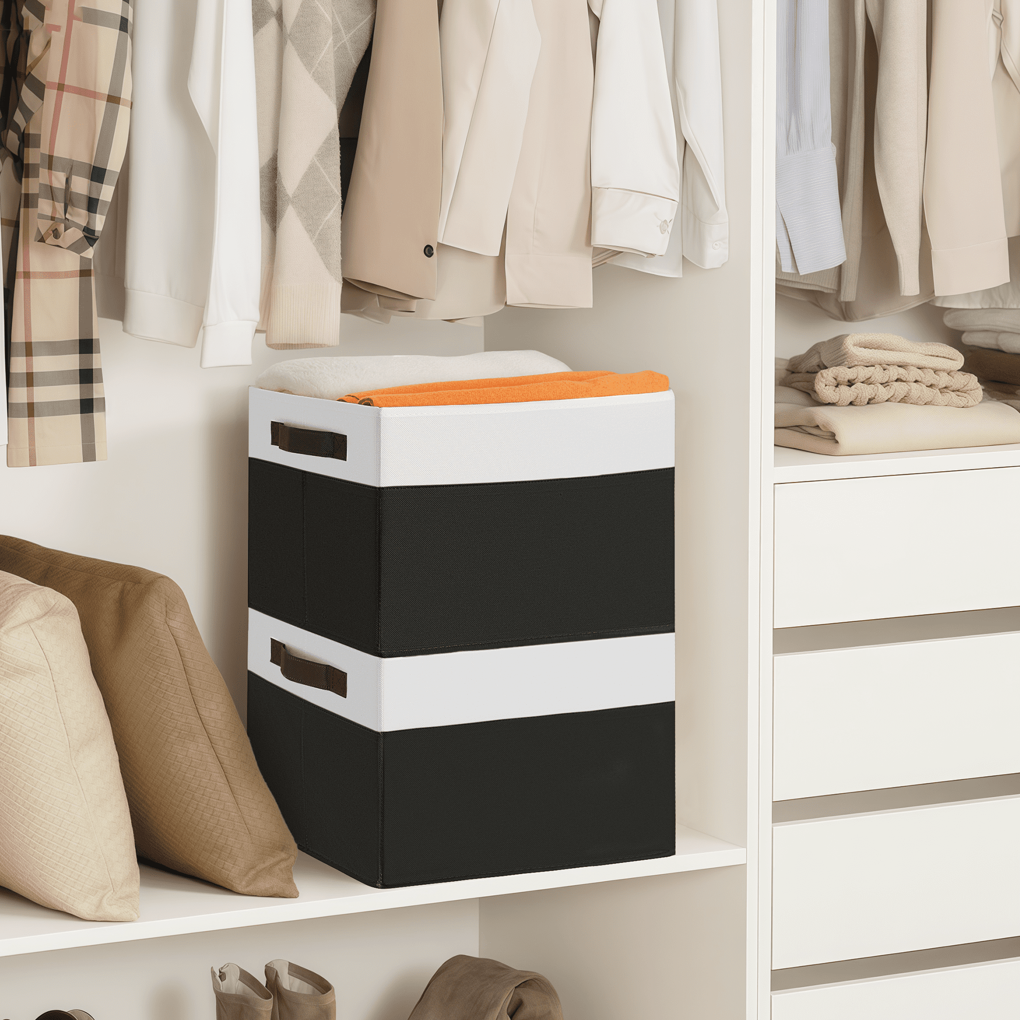 Criusia 6 Pack Large Cube Storage Bins for Shelves, Foldable Fabric Storage Cubes with Handles, Closet Organizers and Storage Bins for Clothes, Toys, Towels & Linen, Black