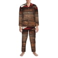 thumbnail image 3 of Logiee Rustic American Flag Wood Print Mens Long Sleeve Pajama Set,Notched Collar Pajamas for Men, Men's Sleepwear,Mens Sleepwear with Pockets & Button Down-Large, 3 of 7