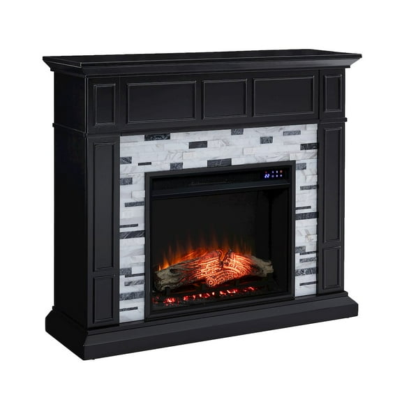 SEI Furniture Drovling Wood-Marble Electric Fireplace in Black