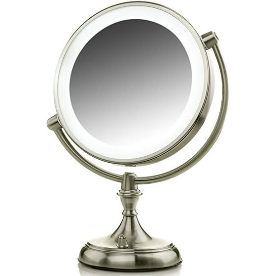 Ovente Led Lighted Makeup Mirror Dimmable Battery Or Usb Adapter Operated 9 5 Inch 1x 10x Magnification Nickel Brushed Mgt95br