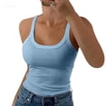 thumbnail image 3 of Women Spaghetti Strap Scoop Neck Ribbed Tank Tops Slim Fitted Cotton Camisole Basic Sleeveless Layering Shirts Featuring Slim Fit Sleeveless Camisole Sky Blue S, 3 of 8