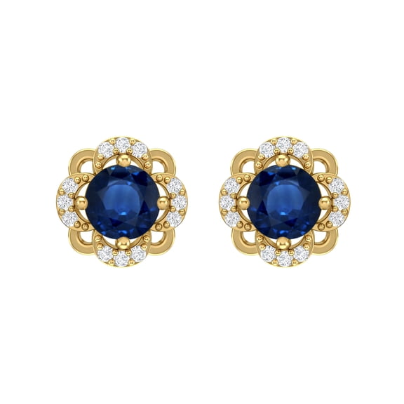 925 Sterling Silver Gold Vermeil 5mm Round Blue Sapphire Flower Halo Women Mother's Day Gift Stud Earrings