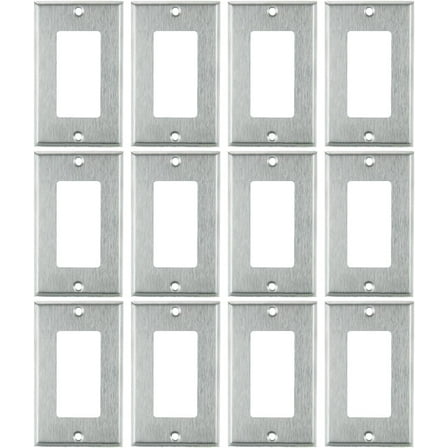 Diodesy- Pack of 12 E301S 1 Gang Decorator Rocker Wall Plate with Matching Metal Screws, Single Light Switch and Receptacle Outlet Cover, Steel Gloss Finish, Unbreakable Round Edge Steel, UL Listed
