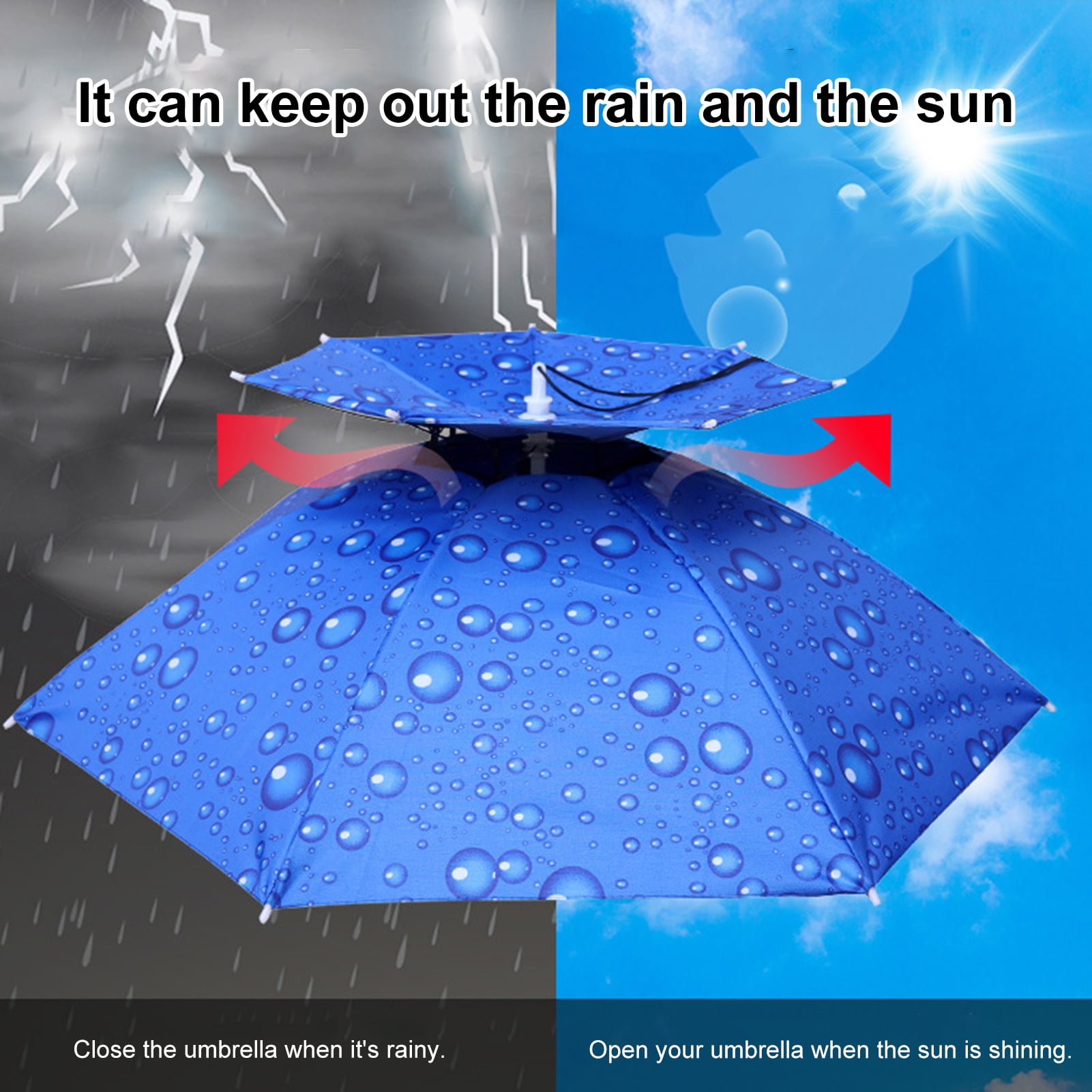 Mdesiwst 1 Set Umbrella Hat Hands Free Folding Anti UV Rainproof Double-Layer Sun Rainy Day Fishing Tea Picking Umbrella Hat Outdoor Supply