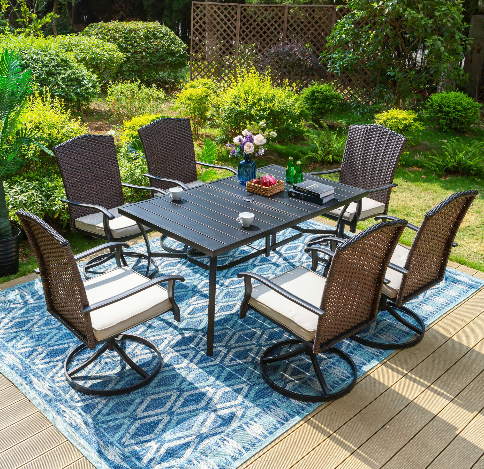 Sophia & William 7 Pieces Patio Dining Set Metal Chairs & Umbrella