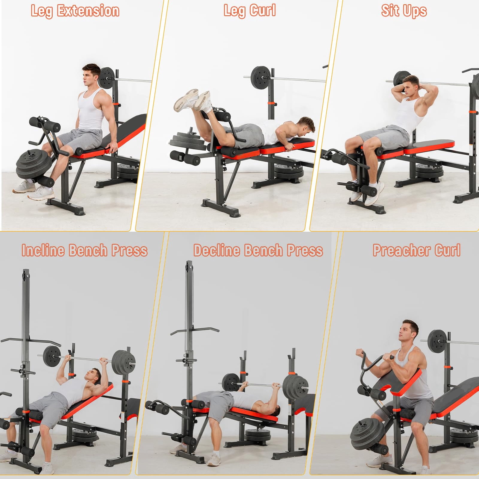 1500LBS Weight Bench Press Set, 8-in-1 Adjustable Workout Bench with Squat Rack, Leg Extension & Preacher Curl for Home Gym Strength Training