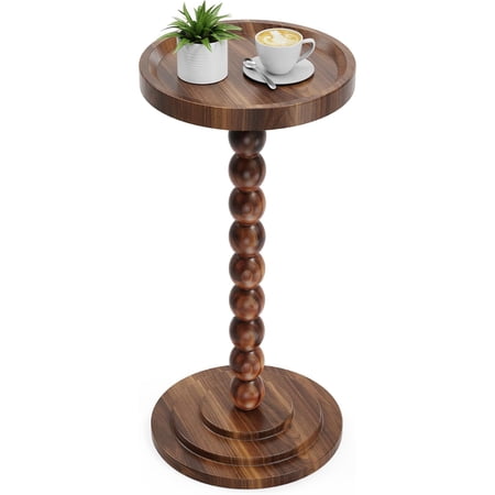 Beuway Round Side Table with Raised-Edge Tabletop, Modern Coffee End Table, Bedside Nightstand, Table for Small Spaces with Tool-Free Assembly(13.7 in,Walnut)