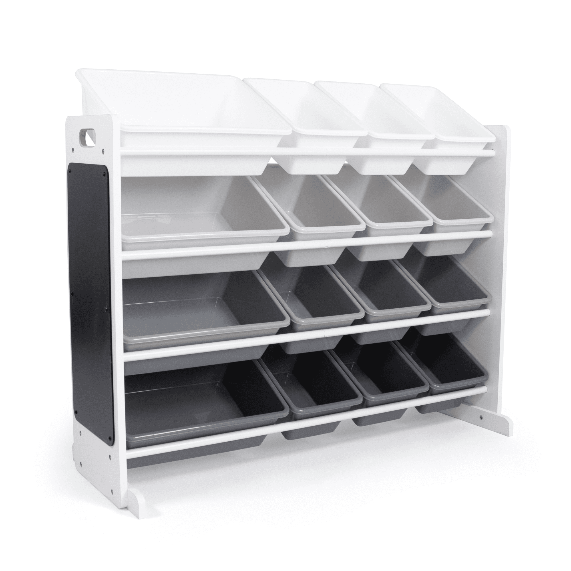 Humble Crew Storage Organizer with 16 Plastic Bins for Kids & Toddlers, White/Grey/Chalkboard