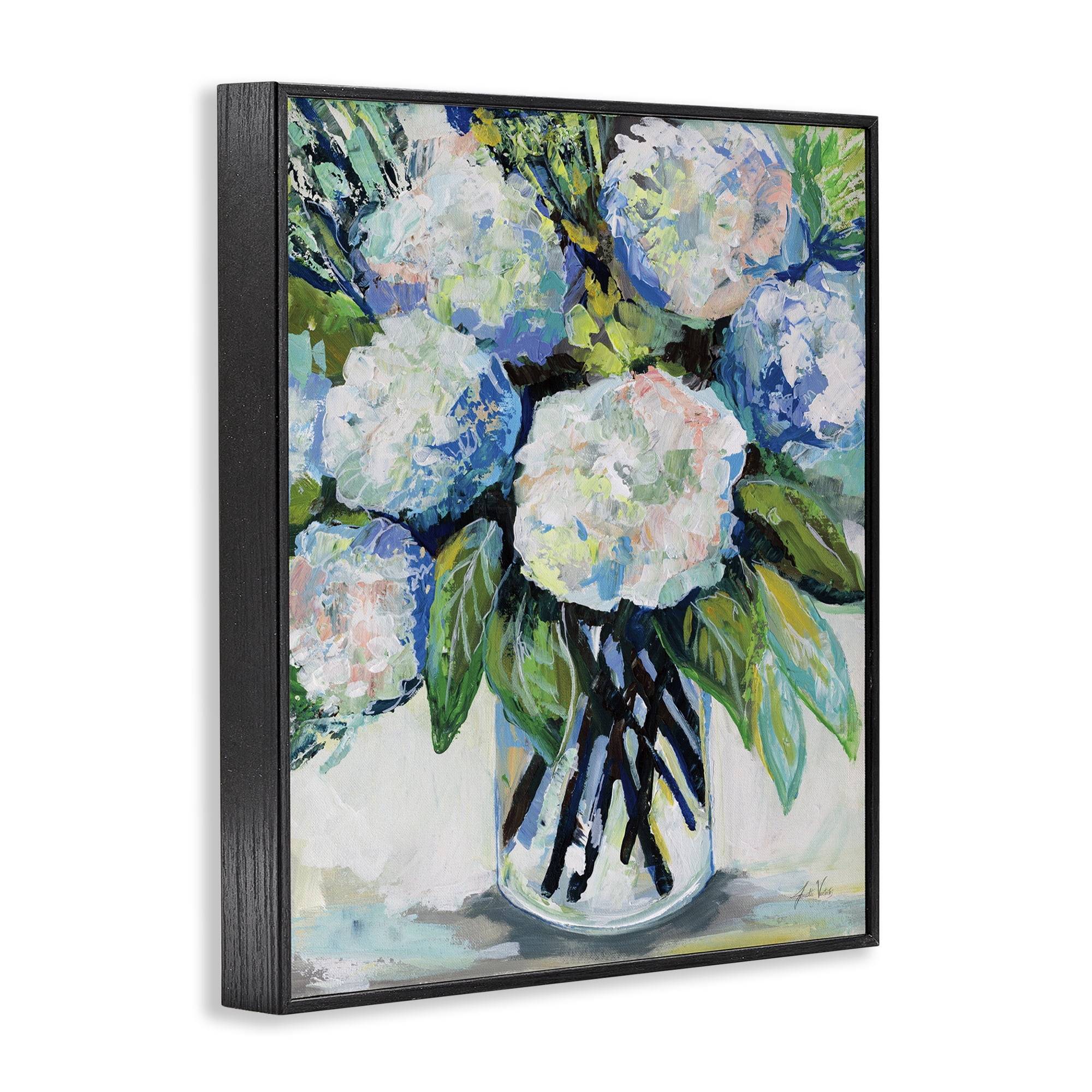 Stupell Industries Abundant White Hydrangeas Botanical & Floral Painting Black Framed Art Print Wall Art, 16 x 20