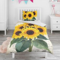 Sunflowers on Vintage Paper Duvet Cover and Pillowcase Set for Single Bedding, Bedroom Accessories for Kids Teens