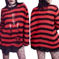 thumbnail image 2 of Sunloudy Women Knit Sweater Long Sleeve Crew Neck Striped Ripped Pullover Tops Spring Fall Streetwear, 2 of 9