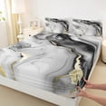 thumbnail image 3 of Manfei Marble Pattern Twin Sheet Sets,Modern Fluid Stripe Twin Fitted Sheet,Gray Black Gold Flat Sheet For Men Women,Ultra Soft Home Decor,3-Piece, 3 of 7