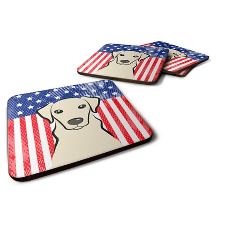

Carolines Treasures BB2152FC American Flag and Yellow Labrador Foam Coaster Set of 4 3 1/2 x 3 1/2 multicolor