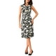 thumbnail image 1 of Vestido midi elegante de flores con cuello drapeado y mangas cortas para mujer XS negro, 1 of 5