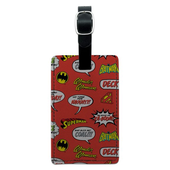 Justice League Holiday Speech Bubbles Pattern Rectangle Leather Luggage Card Suitcase Carry-On ID Tag