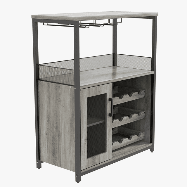 3-Tier Wine Bar Cabinet with Detachable Wine Rack and Drawer, Industrial Sideboard and Buffet Cabinet with Glass Holder and Mesh Door, Durable and Stylish Storage Solution