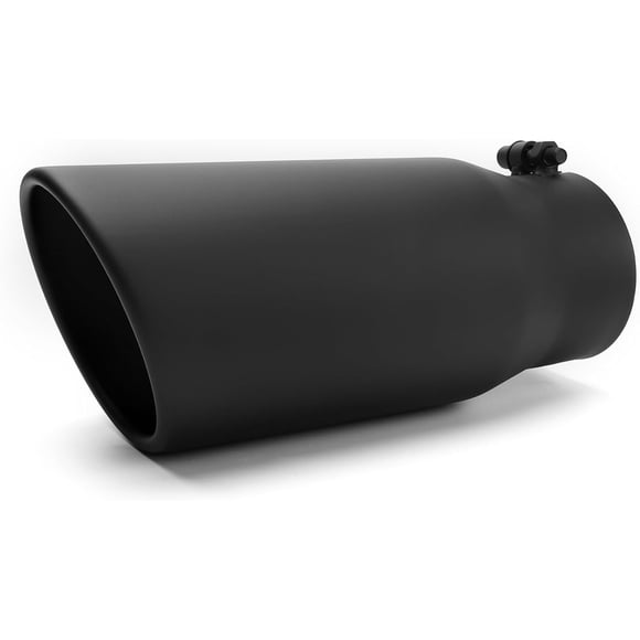 Richeer 3.5 inch Inlet Exhaust Tip, 3 1/2" Inlet 5&acirc;? Outlet 12&acirc;? Overall Length, Stainless Steel with Black Powder