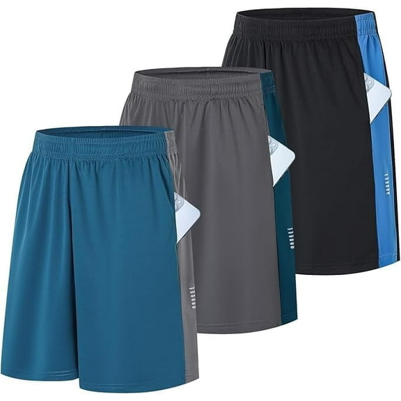 ZENGVEE 3 Pack Men's Running Shorts with Reflective Stripe Sports Quick Dry Breathable Lightweight Training Gym Workout Shorts