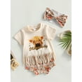 thumbnail image 3 of Suealasg Newborn Baby Girls 3Pcs Summer Clothes Set Short Sleeve Cow Print Tassel T-shirt + Floral Shorts +Headband Set 6M 12M 18M 24M Infant Girls Western Outfits, 3 of 9