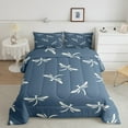thumbnail image 1 of YST Dragonfly Down Comforter King Size 3Pcs,White Blue Dragonflies Comforter Set,Hand Drawn Sketch Style Bedding Set,Spring Rustic Flying Animal Quilt Set 1 Comforter with 2 Pillow Cases, 1 of 5