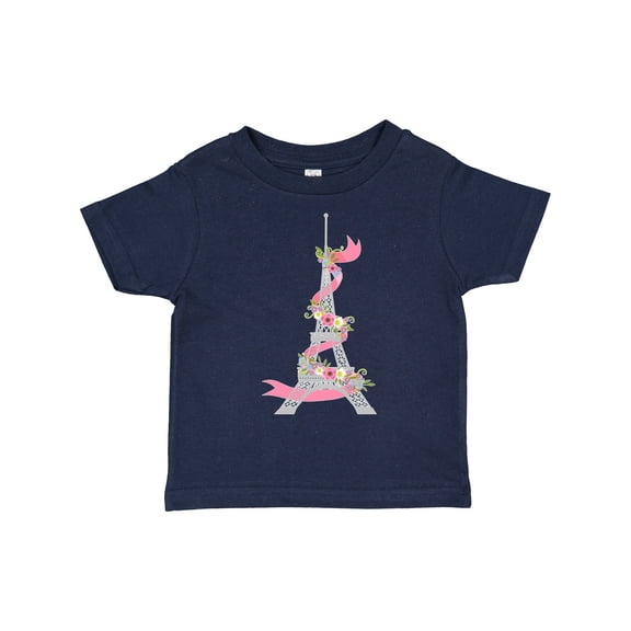 Inktastic Eiffel Tower in Paris with Flowers and Pink Banner Boys or Girls Toddler T-Shirt