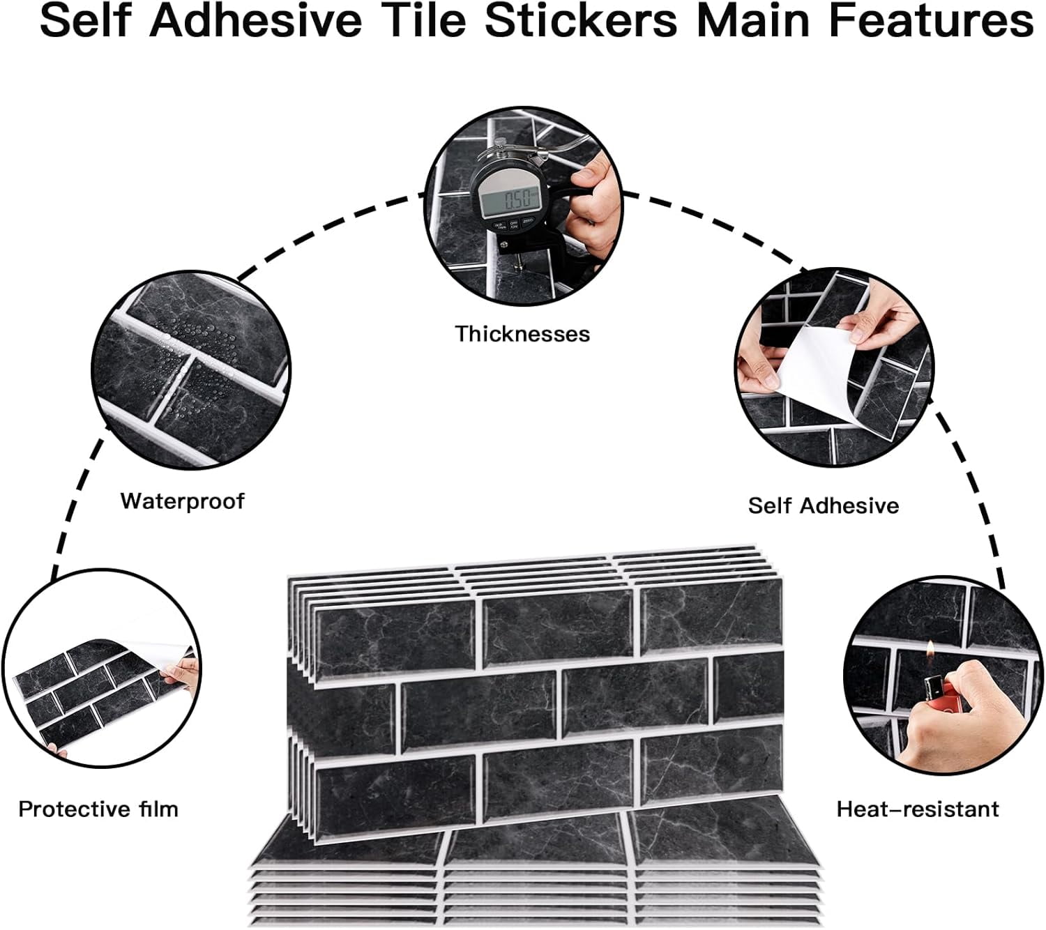UMIGGEE Backsplash Tile for Kitchen Peel and Stick, 24-Sheet for Kitchem, Bathroom Back Splashes, 11.8" x 5.9", Black